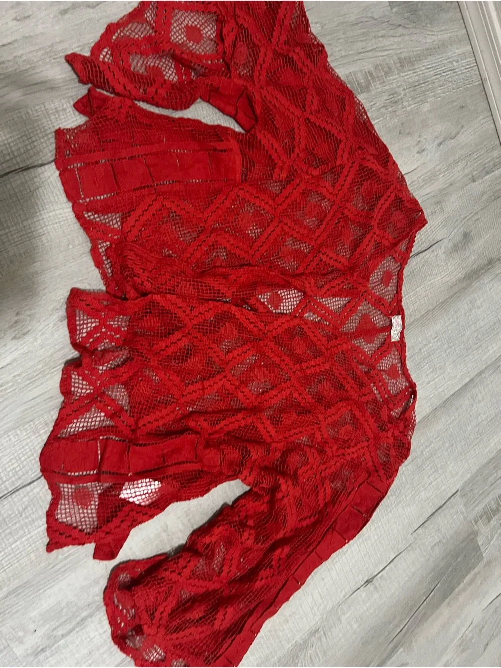 Free People One Size Women’s Red Crochet Swim Cover-Up Kimono